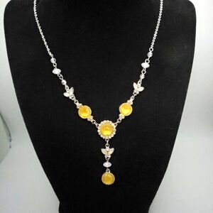 Avon Silver & Yellow Jewel Butterfly "Y" Drop Necklace, Good